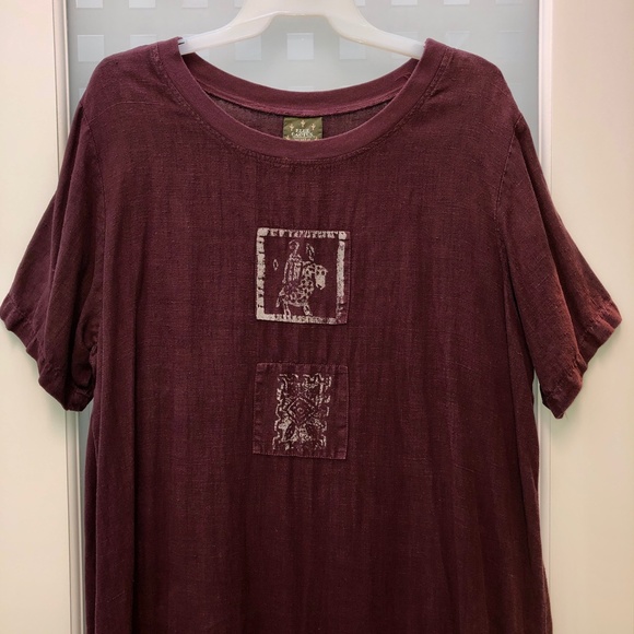 🎉2xHP🎉 BLUE CACTUS Linen Maxi Dress Beach Pool Cover Up Maroon Vintage Plus 3X - Picture 2 of 11